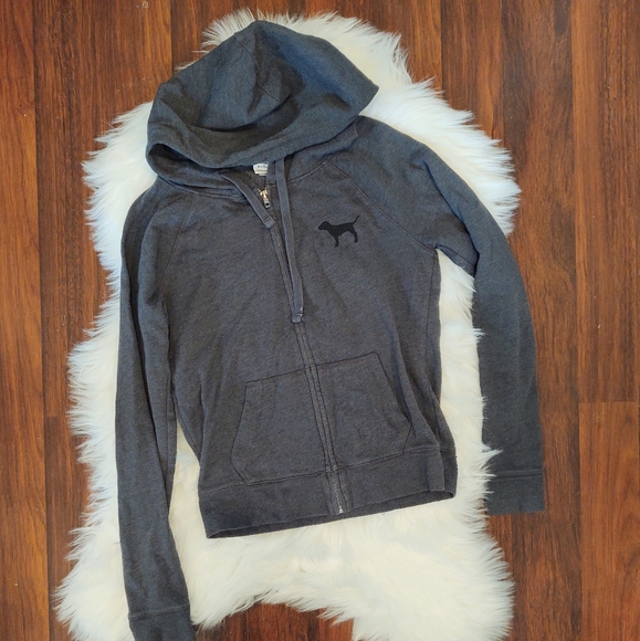 PINK Victoria's Secret Gray Zip Up Hoodie with Black Print - Picture 2 of 2